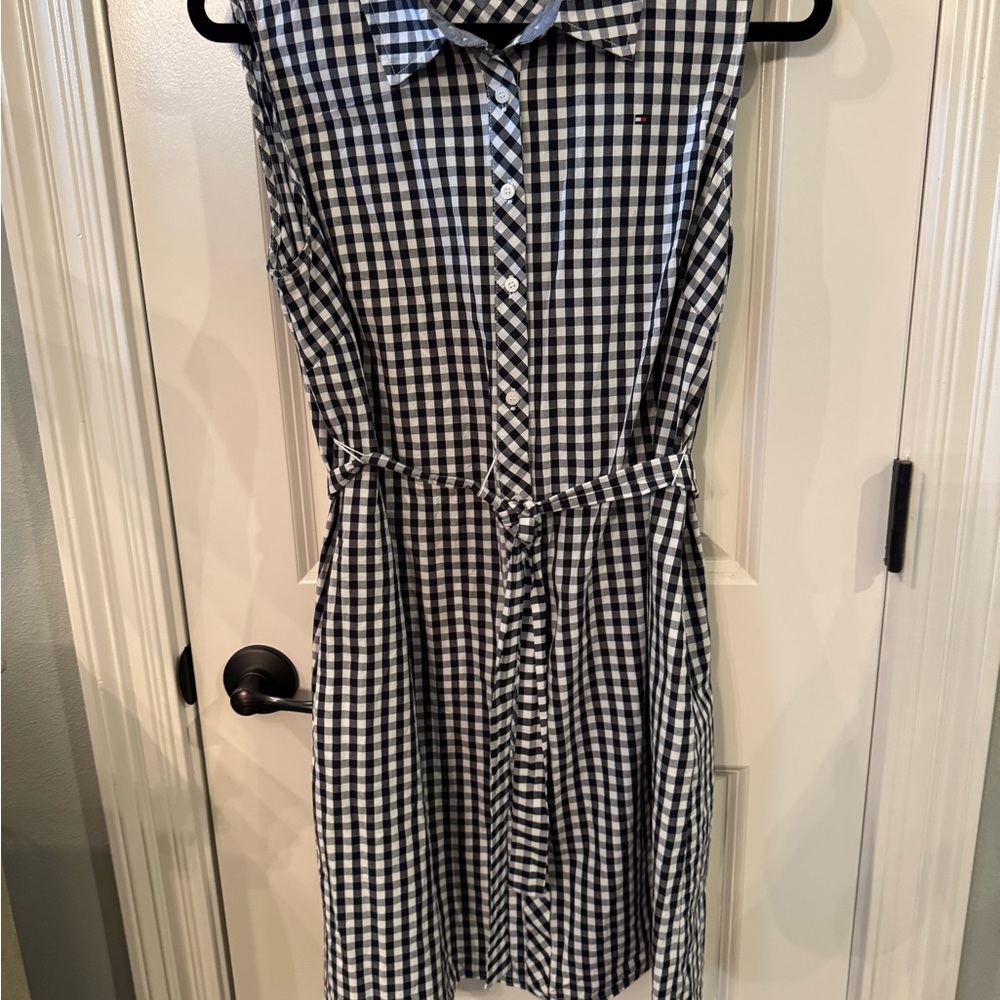 Tommy Hilfiger Black and White Smocked Midi Dress